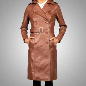 Brown Sheep Skin Genuine <b>Leather</b> Breathable Finished Varsity <b>Jacket</b> for Women High Quality <b>Long</b> Coat Style - Product Image 1