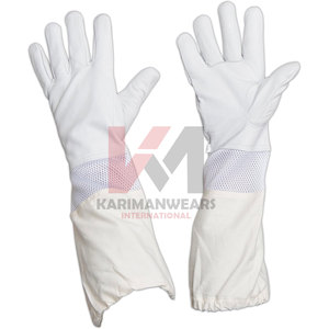 Guantes de apicultura de alta calidad de estilo americano, cuero de piel de cabra permeable al aire con protectores de brazo de lona - Product Image 3