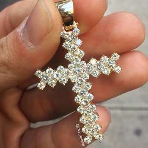 Pendentif homme en argent sterling 925 or jaune 14 carats Moissanite VVS croix diamant avec pointeur plaqué or pour les fêtes - Product Image 2