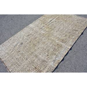 Tapis turc vintage classique Beige 4.6x8.2 pieds fait à la main en peluche hauteur laine fourrure Latex Patchwork Rectangle pour chambres d'adolescents - Product Image 2