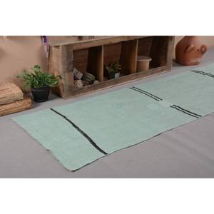 Modern Green <b>Black</b> Wool <b>Rug</b> 3.5 X 11.1ft Classic Handmade Vintage Turkish Patchwork Design for Entryway Rectangle Hallway Latex - Product Image 5