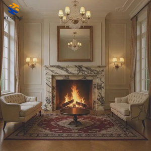 3D-gegraveerde marmeren schouw met modern design, luxe handgesneden lila marmeren schouw voor binnenhuisdecoratie - Product Image 3