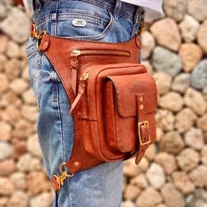 Logo personnalisé LLB-0005 cuir jambe étui Vintage moto motif cuisse sac fermeture éclair taille ceinture modèle multi-fonctionnalité - Product Image 5