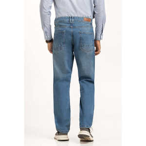 Pantalon en jean délavé coupe droite taille mi-haute style vintage, jambe large, brodé, déchiré, coupe ample, style hip-hop hiver -MN-JNS-SS25-012 - Product Image 2