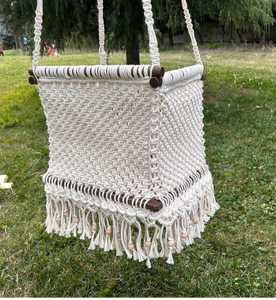 Cuna Colgante de Macramé Hecha a Mano para Interiores y Exteriores, Estilo Cama para Bebé, Color Natural - Product Image 2