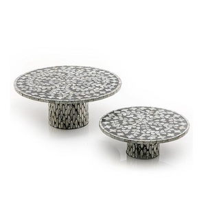 Set Of 2 Different Size Cake Stand Wooden And Mother Of Pearl Top Cake Stand Chocolate Serving Stand - Product Image 1