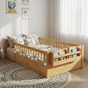 Wood Kids Bed Frame with Guardrails Children <b>Bedding</b> Rail Bed for Bedroom - Product Image 2