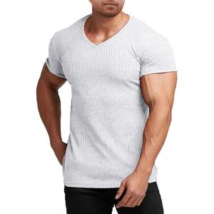 Camisetas de Verano para Hombre, Manga Corta, Cuello en V, para Fisicoculturismo, Tejido Elástico Acanalado, Ligero, Transpirable y Ecológico - Product Image 6