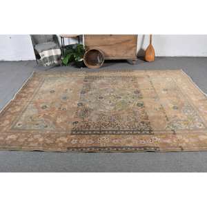 Alfombra de lana Beige tradicional hecha a mano, diseño turco de retazos de 6,2x9,4 pies para sala de estar, modelo de pasillo rectangular de látex, Alfombra de noche - Product Image 2