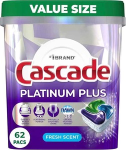 Cascade Platinum Plus ActionPacs Dosettes de détergent pour lave-vaisselle Parfum frais solide 62 pièces 80% ingrédients actifs antibactériens - Product Image 2
