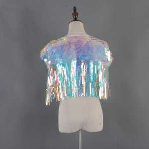 Cape élégante pour occasions spéciales, style burlesque, en polyester, avec des fils perlés et des paillettes, silhouette droite magnifique, fermeture à enrouler autour du cou - Product Image 6