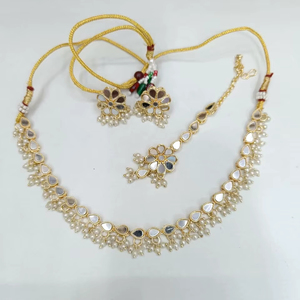 Joyería religiosa de la India hermosa gargantilla estilo Mehendi diseño polaco desgaste de fiesta espejo antiguo gargantilla collar conjunto - Product Image 1