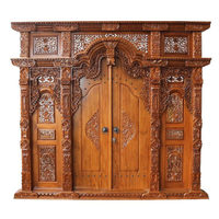 Porte en teck massif sculptée Gebyok, résistante à l'eau, couleur personnalisée, design traditionnel, finition brossée, pour intérieur/extérieur, villa