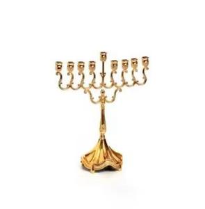 Ménorah Arbre de Vie dorée avec des bougeoirs en forme de feuille, candelabres religieux juifs - Product Image 4
