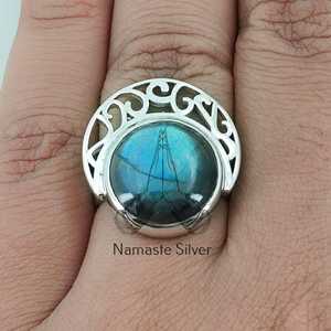 Handmade 925 Sterling <b>Silver</b> Labradorite <b>Ring</b> Natural Gemstone <b>Statement</b> Promise Jewelry Perfect Gift for Her - Product Image 3