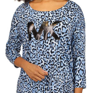 T-shirt court en maille bleue pour femme Michael Kors, tailles XS et XXS, respirant et mignon, avec logo imprimé animal, coupe ajustée, longueur courte - Product Image 2