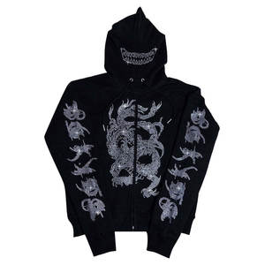 Sudadera con diamantes de imitación y cremallera, ropa de calle de talla grande, logotipo personalizado, suministro de fábrica OEM - Product Image 4