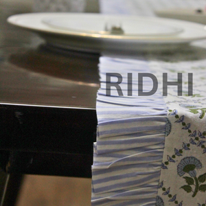 Premium Indian Light Blue Cotton Floral Ruffle Customizable <b>Table</b> <b>Runner</b> Hand Block Printed for <b>Dining</b> Banquet Hotel Use - Product Image 5