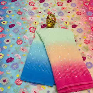Bollywood Designer Heavy Sequence Work Silk Saree con Crush Blusa Shaded Goergette para festivales y fiestas - Product Image 1