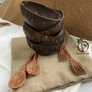 批发椰子壳碗套装/工艺品雕刻设计椰子碗/椰子壳杯供应商在越南