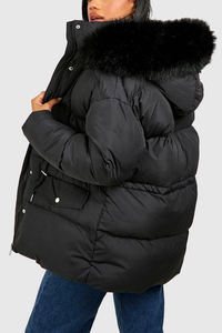 Parka matelassée pour femme à logo personnalisé, coupe ample, bordure en fausse fourrure, coupe-vent, veste d'hiver décontractée pour femme, best-seller - Product Image 2