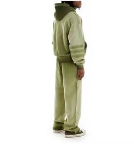 Sweat à capuche brodé zippé délavé à l'acide en éponge française personnalisé pour hommes imprimé d'automne Techniques de teinture unie Boxy Crop Zip ups - Product Image 4