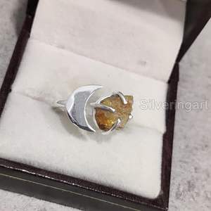 Bague pour femme en argent sterling 925, pierre précieuse citrine naturelle, pierre de naissance de novembre, croissant de lune, bijoux faits à la main, Noël - Product Image 5