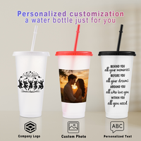 Gobelet en plastique transparent de 24 oz avec paille et couvercle, tasses à café glacé réutilisables avec logo personnalisé pour café, smoothies, usage quotidien