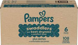 Couches Pampers Swaddlers, taille 6 (23-44 lbs), 108 unités, absorbantes, gardent bébé au sec et confortable, sûres pour la peau, couches jetables pour bébé - Product Image 6