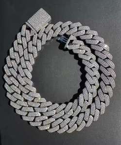 VVS Moissanite Hip Hop corte redondo diamante 14mm cadena de eslabones cubanos Ice Out Collar para hombres 925 plata esterlina - Product Image 2