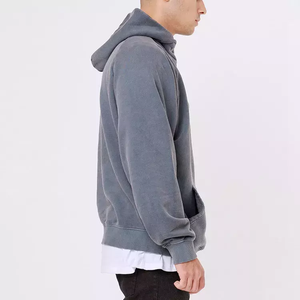 Pull à capuche gris personnalisé OEM pour hommes 100% coton demi-quart fermeture éclair poids lourd pour l'automne - Product Image 2