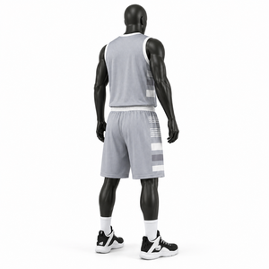 Uniforme de Baloncesto Personalizado para Hombre, Gris, Transpirable, de Malla, con Sublimación, de Alta Calidad, que Absorbe la Humedad - Product Image 3
