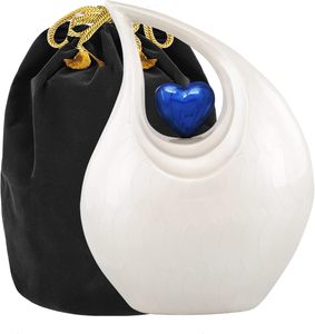 Urna Funeraria de Metal Moderna y Lujosa con Diseño de Corazón, Color Negro, Capacidad de 1-2L, Función de Jarrón de Mesa, Decorativa para Cenizas Humanas - Product Image 1