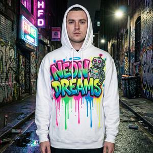 Nouveauté - Sweat à capuche unisexe tendance hip-hop d'hiver - Design graphique robot - Art graffiti néon vibrant - Product Image 5