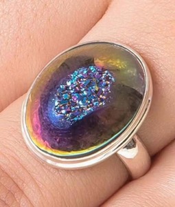 Bague intelligente en argent sterling 925 faite à la main de forme ovale Druzy Gemstone Bezel Set 10X12mm Ring For Happy Birthday Gift and For her - Product Image 1