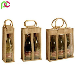 Botella de vino individual de arpillera ecológica con impresión de logotipo personalizado, bolsa de compras de yute, bolsa de regalo para bodas, fiestas, vino promocional - Product Image 4