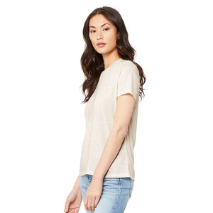Camiseta de cuello redondo de mezcla de algodón sólido verde claro transpirable para mujer - Product Image 5