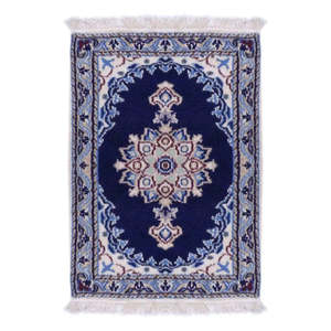 Alfombra Persa Medallón Anudada a Mano, Hecha con Lana y Algodón Naturales, Color Azul, 2'1 x 1'2, Pan2819 - Product Image 1