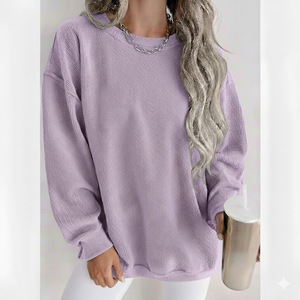 Sweat-shirt en tricot lavé vintage d'hiver avec logo brodé personnalisé, écologique, imperméable, pour femme, pull oversize à col rond, doux - Product Image 1