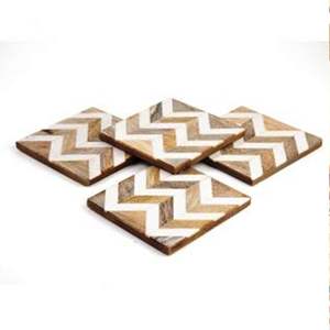 Ensemble de sous-verres personnalisés en résine de marbre en bois zigzag en bois avec couleur naturelle et personnalisée fabriqué en Inde - Product Image 1