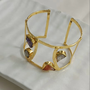 Minimalist Natural White Four Stone Cuff <b>Bracelet</b> SKIN-Friendly Handmade Fashion <b>Charm</b> Jewelry Bulk Product - Product Image 1