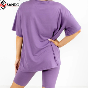 ชุดออกกำลังกายขาสั้นผ้าฝ้ายออร์แกนิค2ชิ้นเสื้อคอกลมแขนสั้นและกางเกงขาสั้นผ้าฝ้ายออร์แกนิกออกแบบโลโก้ได้ตามต้องการสำหรับฤดูร้อน - Product Image 6