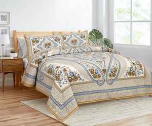 ชุดเครื่องนอนผ้าปูที่นอนพิมพ์ลายหรูหราแบบอินเดียจาอิปุรี คุณภาพสูง ผ้าฝ้ายแท้ พรีเมียม ลายพิมพ์แบบดั้งเดิมของคาลีน - Product Image 1