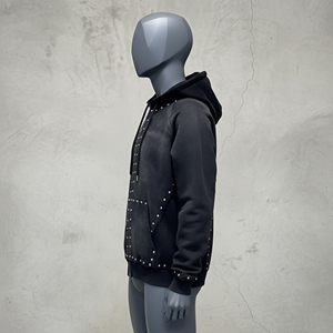 Sudaderas con Capucha Personalizadas con Logotipo, de Alta Calidad, 500 g/m², 100% Algodón, Estilo Holgado, Lavado Ácido Decolorado al Sol, con Cierre y Remaches de Estrás - Product Image 2