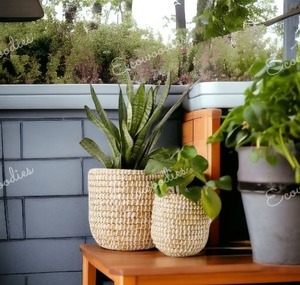 Elegante cesta de flores de mimbre de ratán, macetas y jardineras de bambú, juego de macetas grandes para exteriores con soporte para una hermosa decoración del hogar - Product Image 2