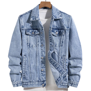 Mens <b>Light</b> Wash Denim Jacket 100 Cotton Button Front Long Sleeve Casual Trucker Regular Fit Streetwear Outerwear Windproof - Product Image 1