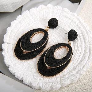 Boucles d'oreilles créoles en osier paille faites à la main femmes léger Boho balancent bijoux à la mode fête été plage vacances paix Wrap Design - Product Image 4