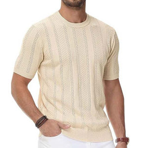 Camiseta personalizada de fábrica para hombre, Jersey informal de punto de manga corta con centro de aire redondo, Jersey de punto hueco, estilo Formal, precio al por mayor - Product Image 4