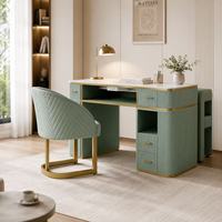 Table de manucure moderne de luxe avec plateau en marbre, collecteur de poussière, tiroirs de rangement, bureau à ongles mobile, mobilier écologique pour salon de beauté et centre commercial