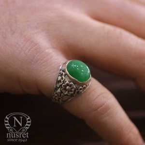 Anillo de Plata de Ley 925 para Hombre con Engaste de Ágata Verde, Bañado en Rodio, Certificado IGI, Joyería Fina para Uso Diario - Product Image 2